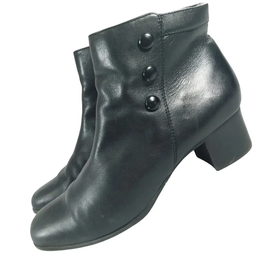 CROFT & BARROW! BLACK GENUINE LEATHER CHUNKY HEEL, NIPPED TOE ANKLE BOOTS! SZ 7M